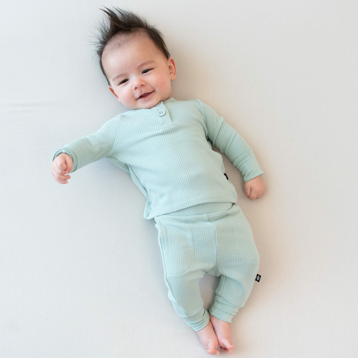 Kyte Baby Ribbed Infant Henley Set in Sage