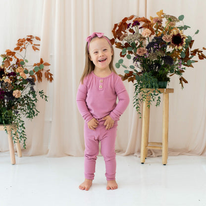 Kyte Baby Ribbed Henley Set in Apple Blossom