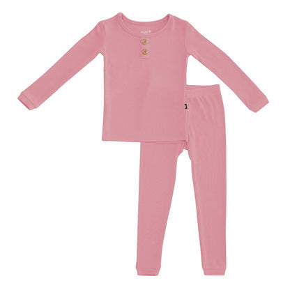 Kyte Baby Ribbed Henley Set in Apple Blossom