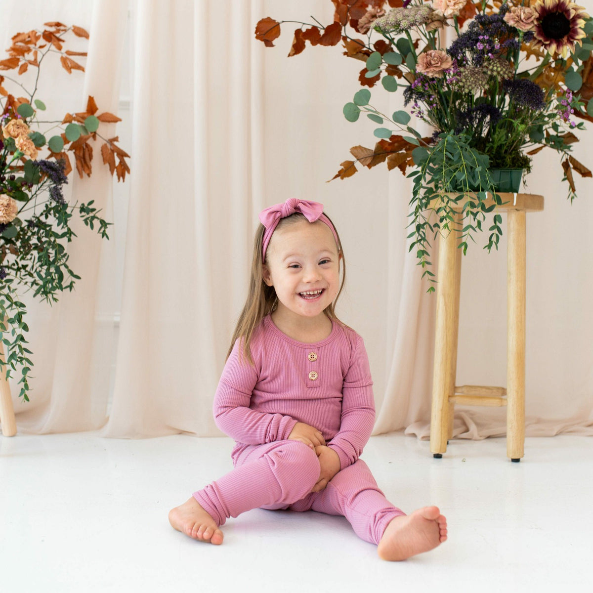 Kyte Baby Ribbed Henley Set in Apple Blossom