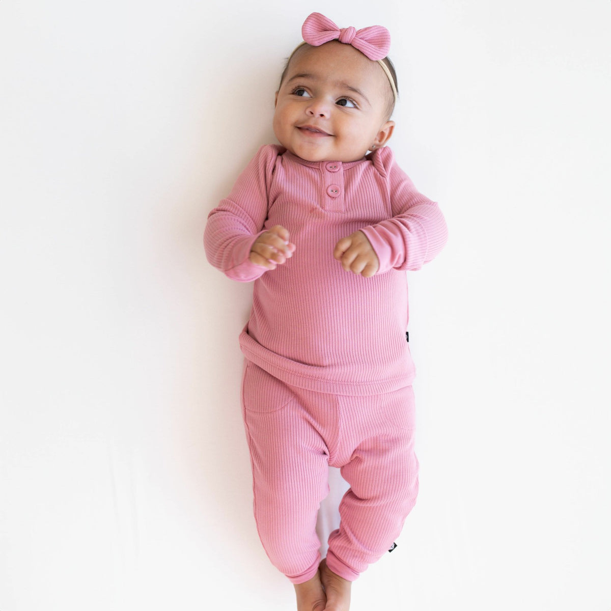 Kyte Baby Ribbed Infant Henley Set in Apple Blossom