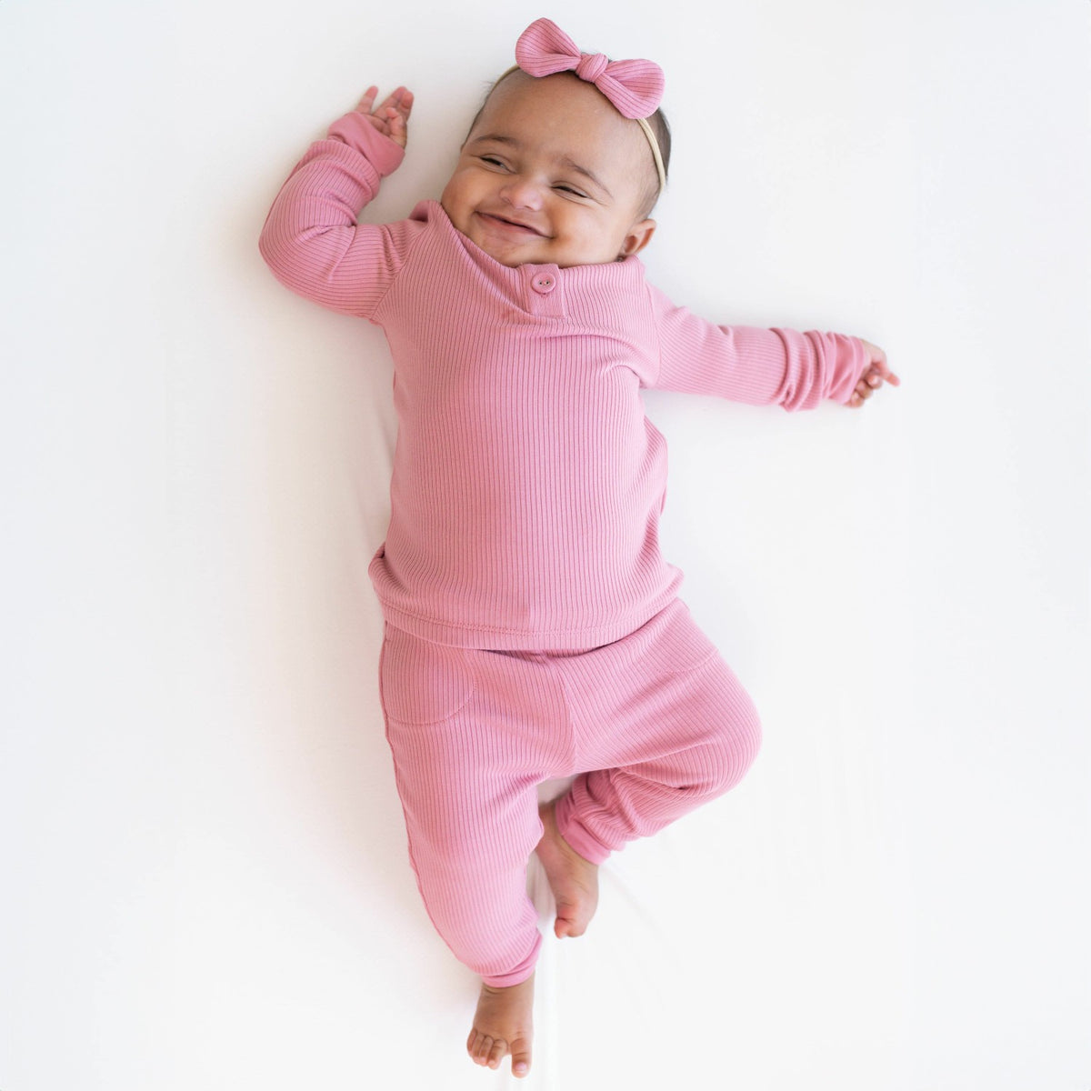 Kyte Baby Ribbed Infant Henley Set in Apple Blossom