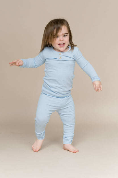 Kyte Baby Ribbed Henley Set in Breeze