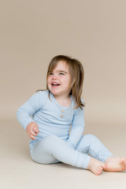 Kyte Baby Ribbed Henley Set in Breeze