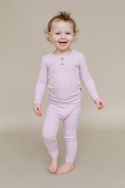 Kyte Baby Ribbed Henley Set in Thistle