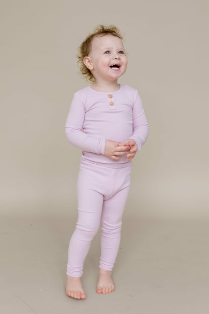 Kyte Baby Ribbed Henley Set in Thistle