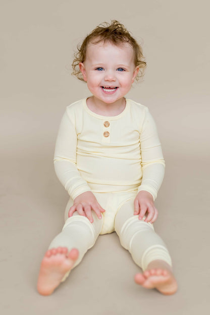 Kyte Baby Ribbed Henley Set in Chamomile