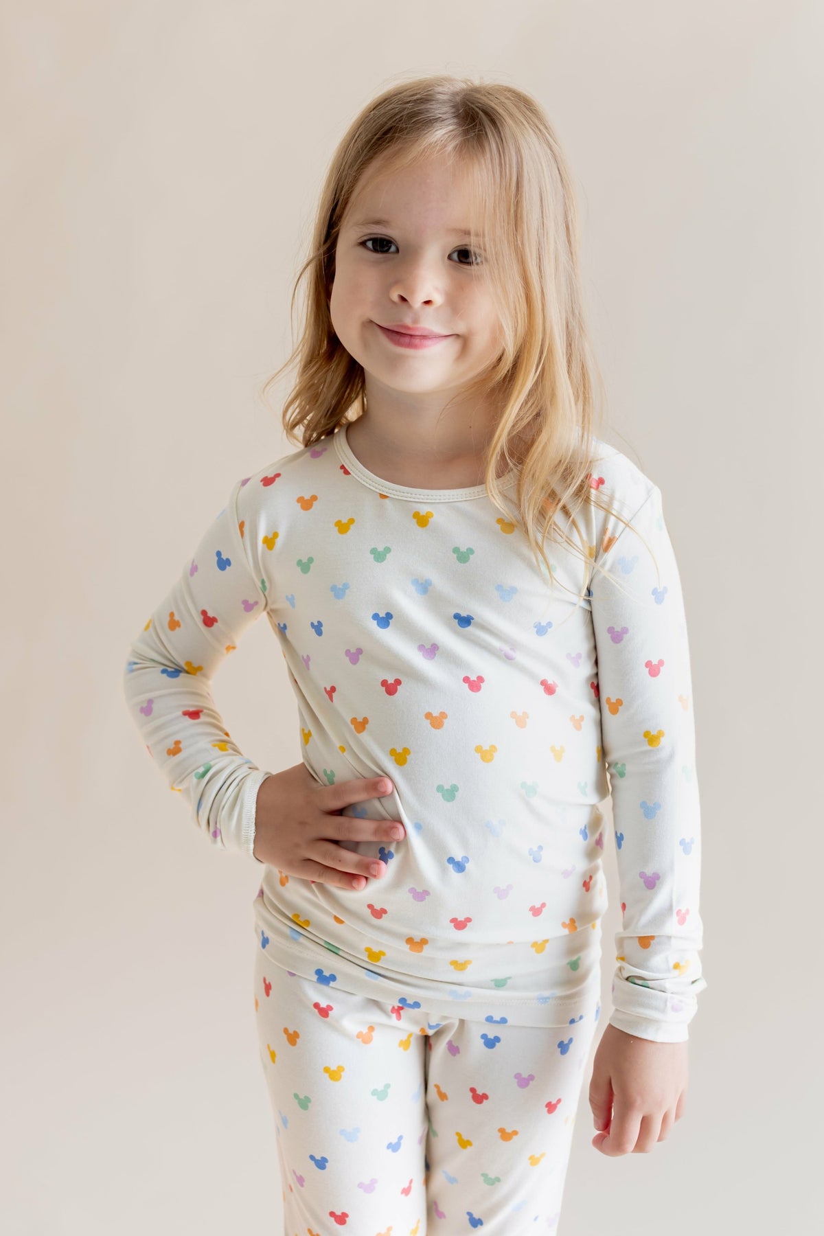 Kyte Baby Long Sleeve Pajamas in Pastel Mickey Mouse