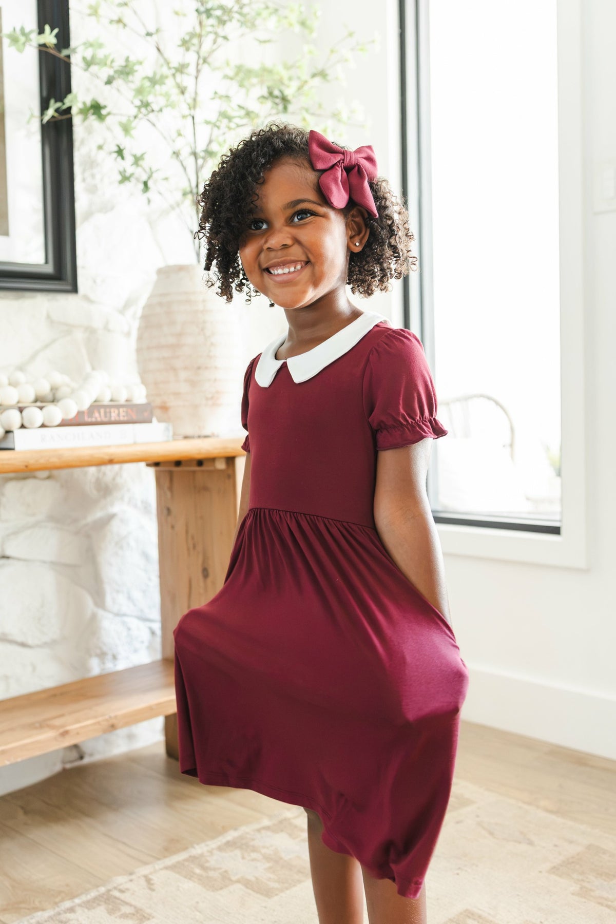 Kyte Baby Peter Pan Collar Dress in Burgundy