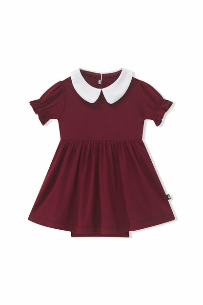 Kyte Baby Peter Pan Collar Bodysuit Dress in Burgundy