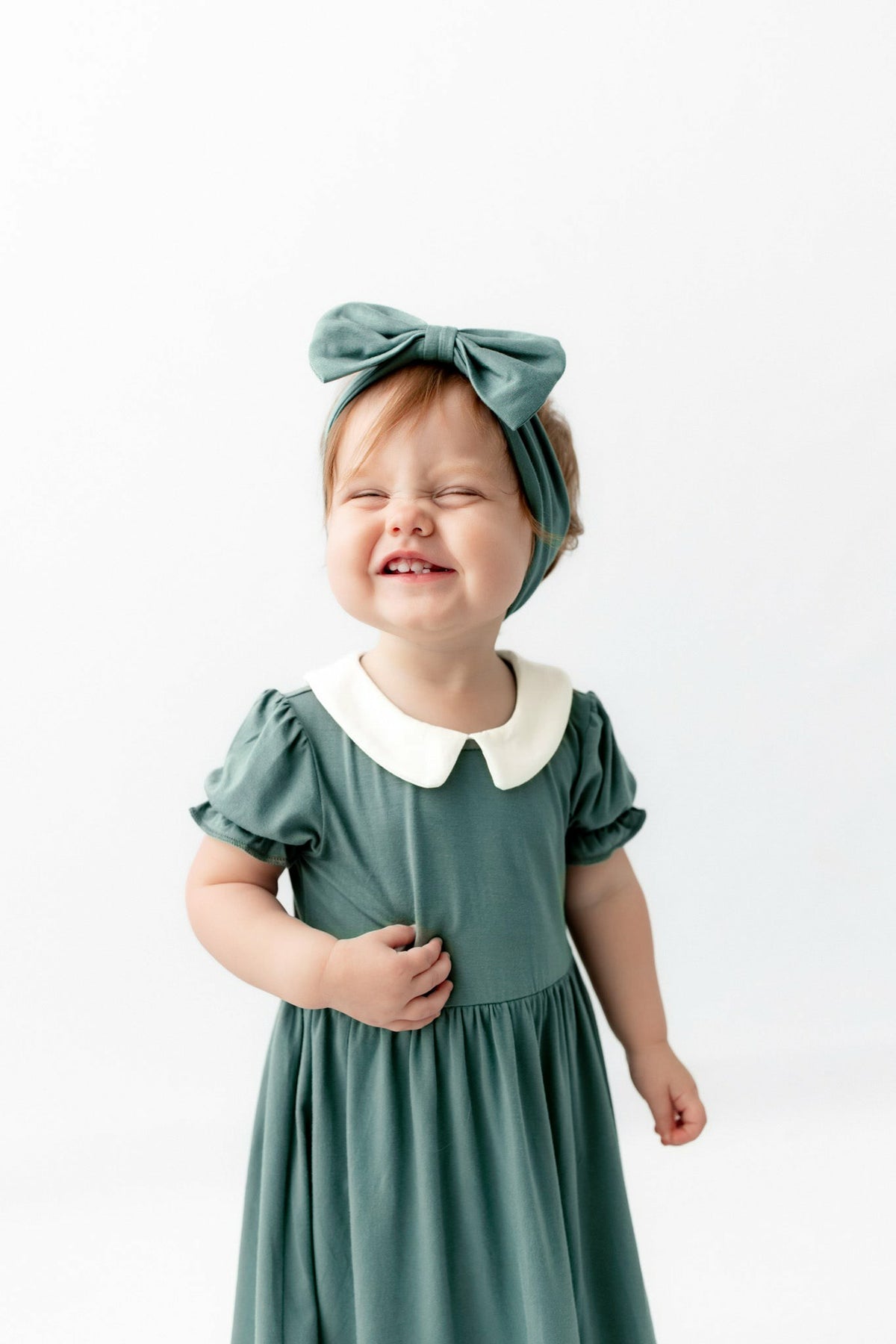 Kyte Baby Peter Pan Collar Bodysuit Dress in Pine