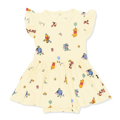 Kyte Baby Twirl Bodysuit Dress in Winnie the Pooh Celebration