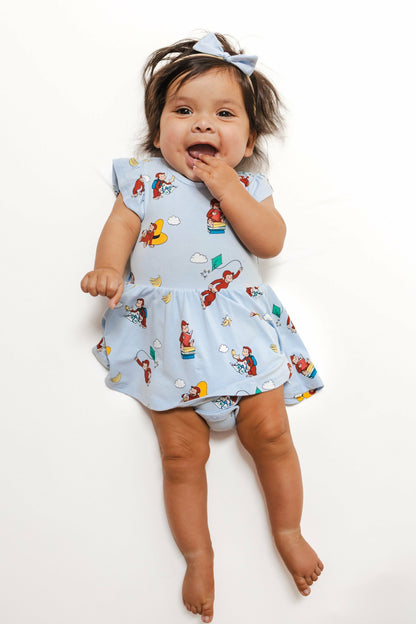 Kyte Baby Twirl Bodysuit Dress in Curious George