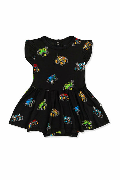 Kyte Baby Twirl Bodysuit Dress in Monster Truck