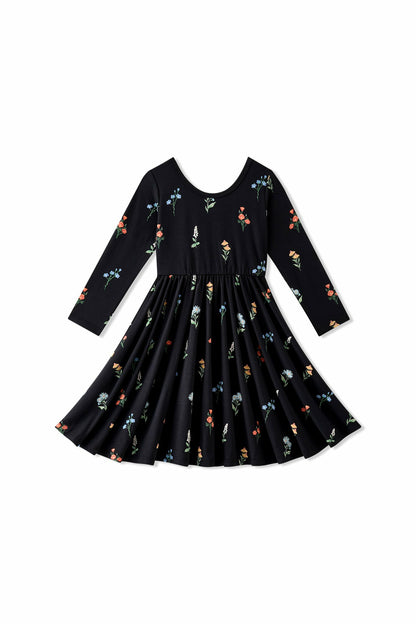 Kyte Baby Long Sleeve Twirl Dress in Midnight Wildflower