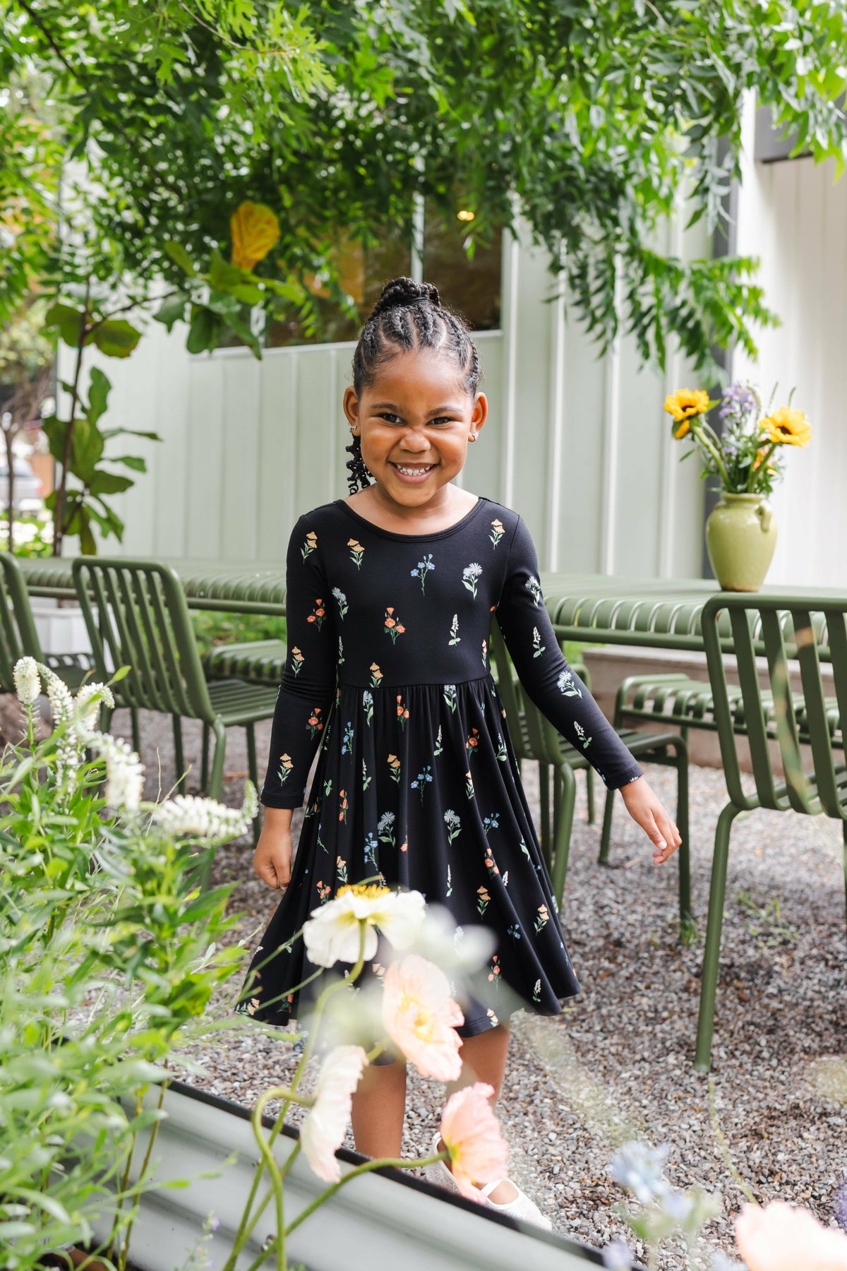 Kyte Baby Long Sleeve Twirl Dress in Midnight Wildflower