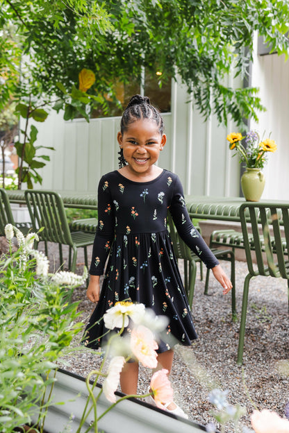 Kyte Baby Long Sleeve Twirl Dress in Midnight Wildflower