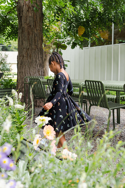 Kyte Baby Long Sleeve Twirl Dress in Midnight Wildflower