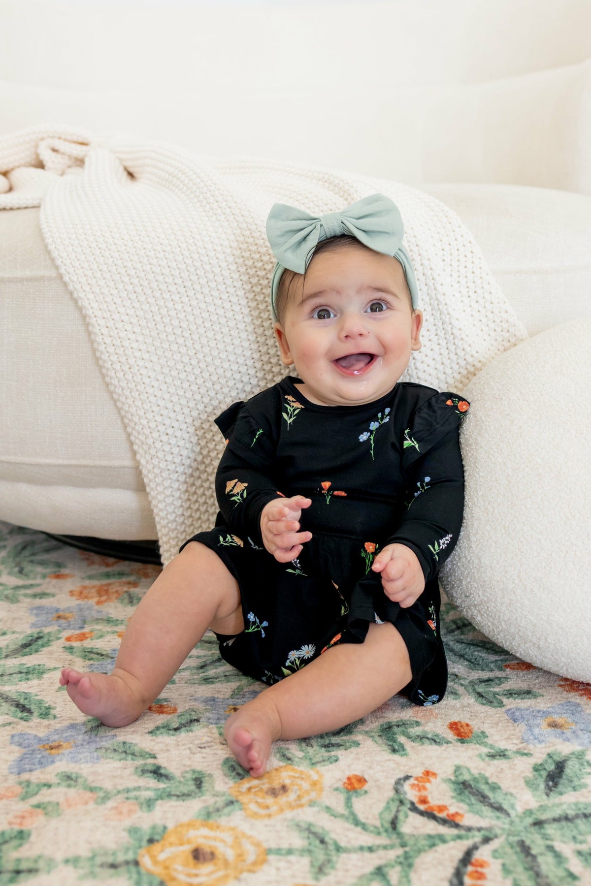 Kyte Baby Long Sleeve Twirl Bodysuit Dress in Midnight Wildflower