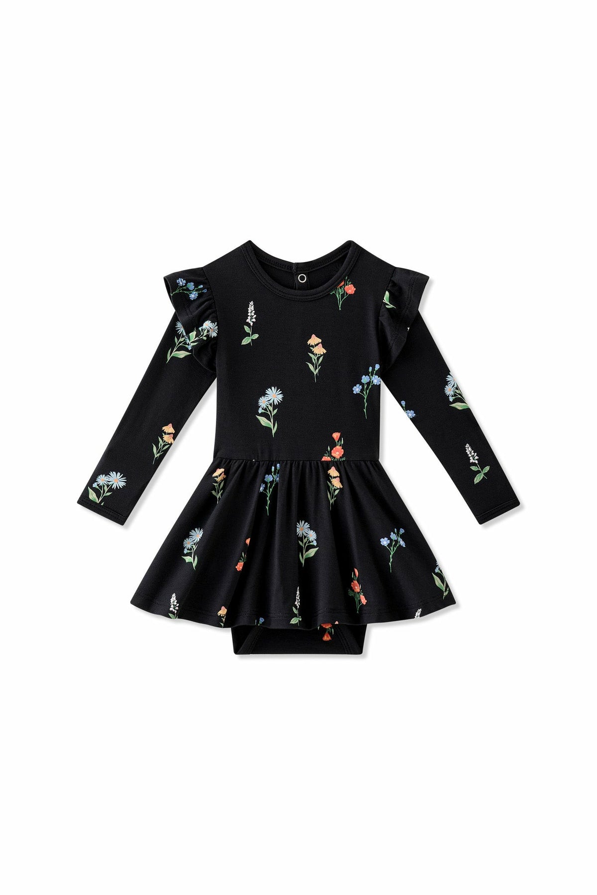 Kyte Baby Long Sleeve Twirl Bodysuit Dress in Midnight Wildflower