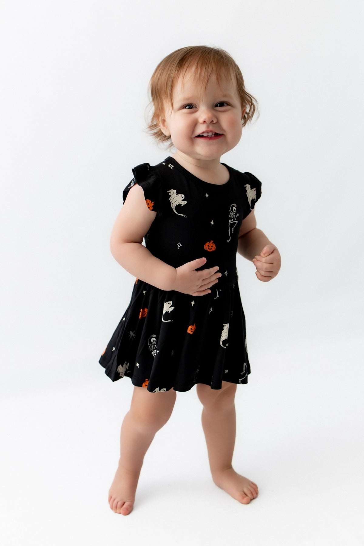 Kyte Baby Twirl Bodysuit Dress in Halloween Friends