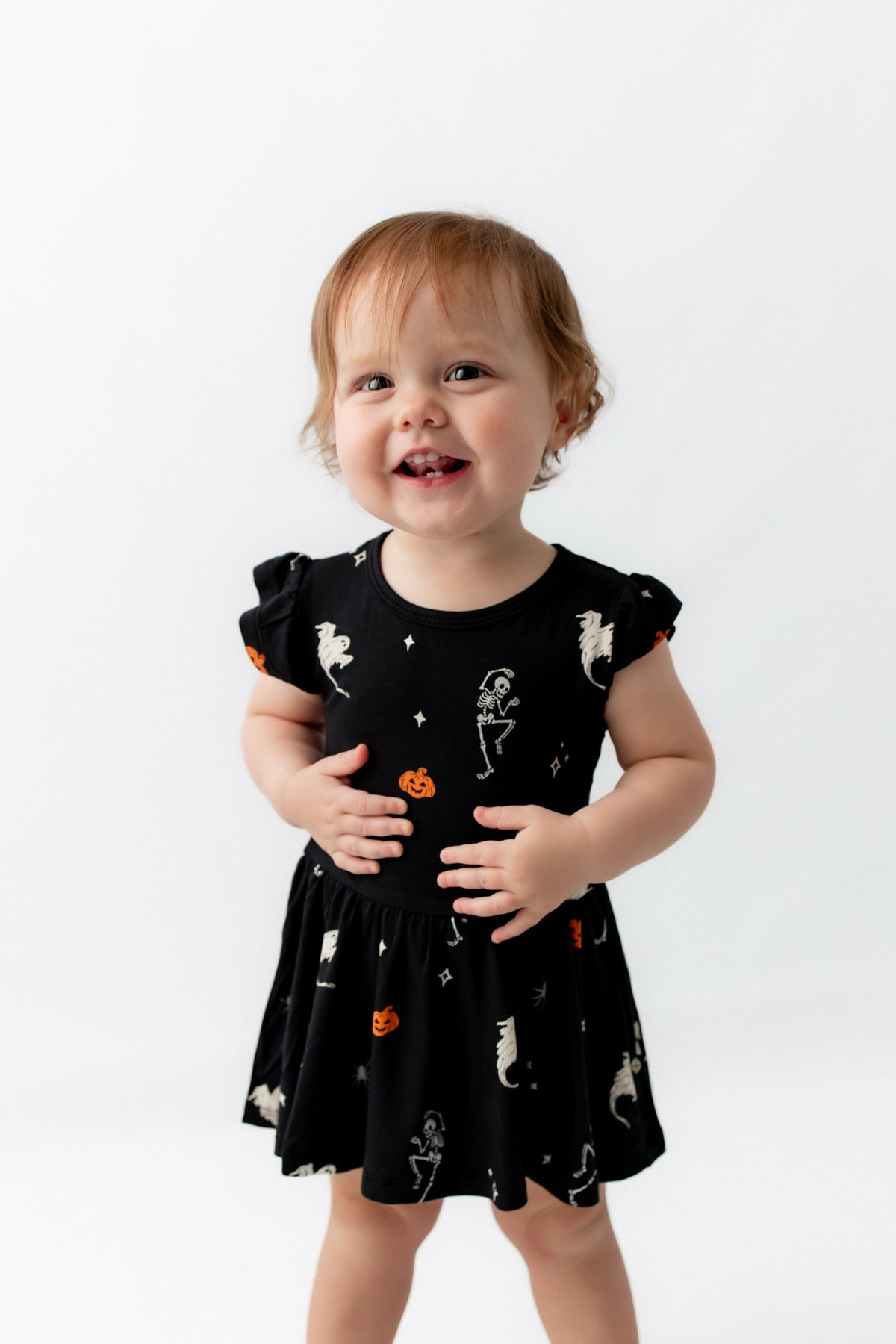 Kyte Baby Twirl Bodysuit Dress in Halloween Friends