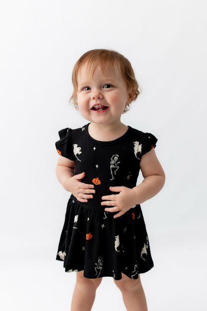 Kyte Baby Twirl Bodysuit Dress in Halloween Friends