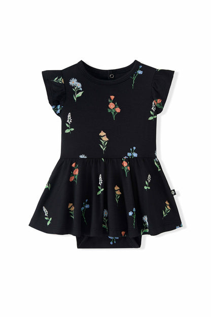 Kyte Baby Twirl Bodysuit Dress in Midnight Wildflower
