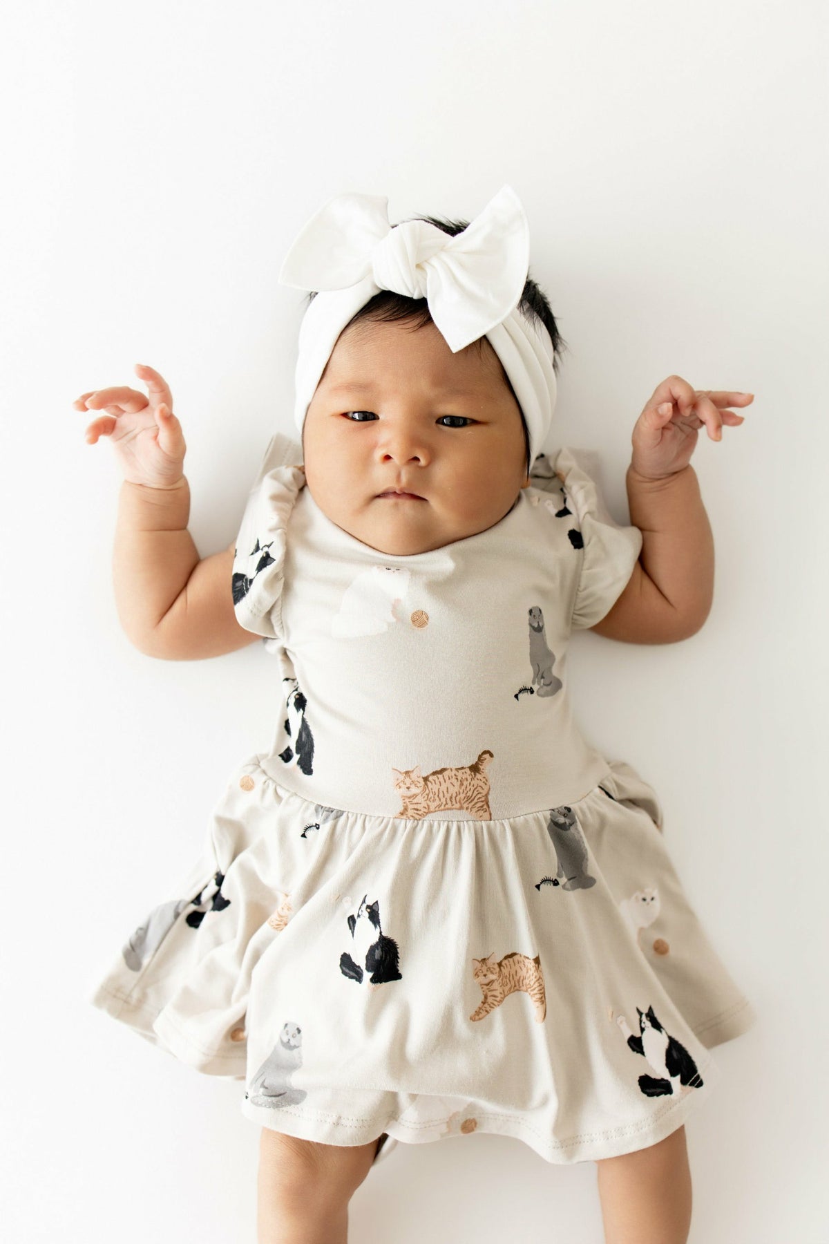Kyte Baby Twirl Bodysuit Dress in Fluffy Cat