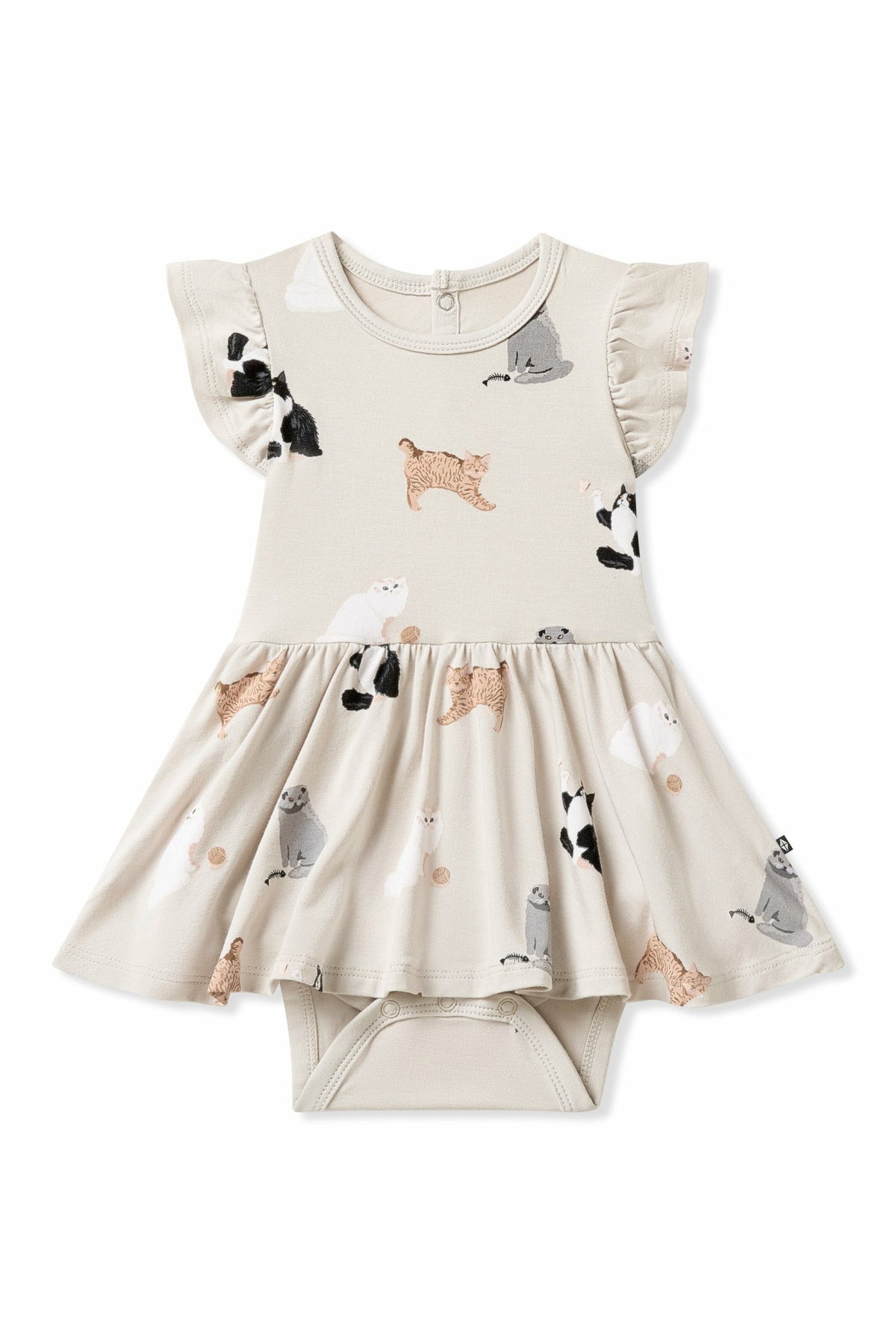 Kyte Baby Twirl Bodysuit Dress in Fluffy Cat