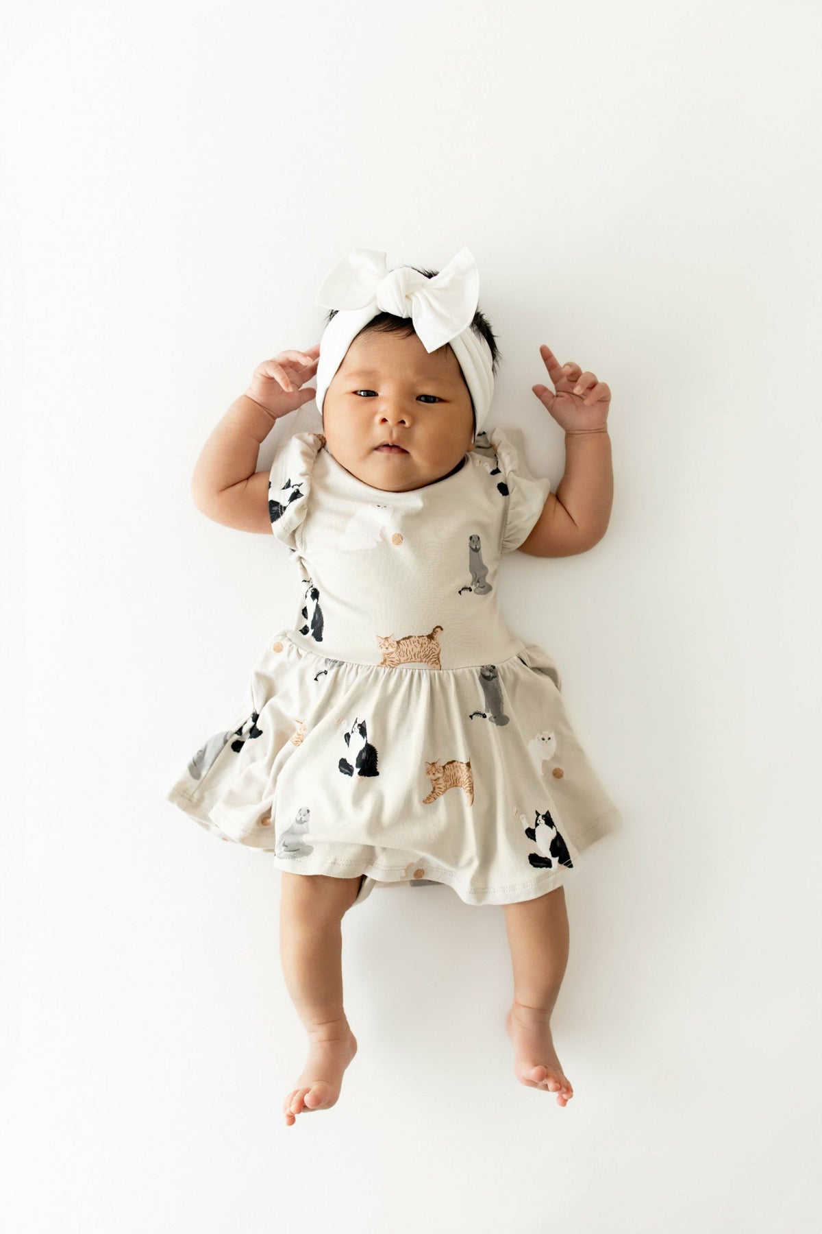 Kyte Baby Twirl Bodysuit Dress in Fluffy Cat