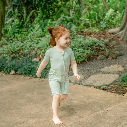 Kyte Baby Zipper Shortall Romper in Basil
