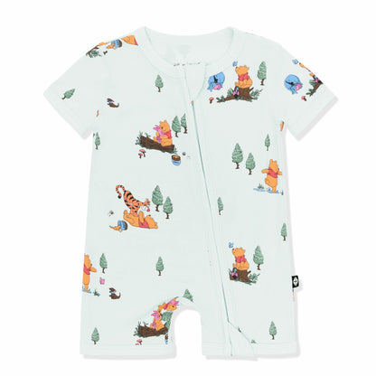 Kyte Baby Zipper Shortall Romper in Winnie the Pooh Hundred Acre Wood