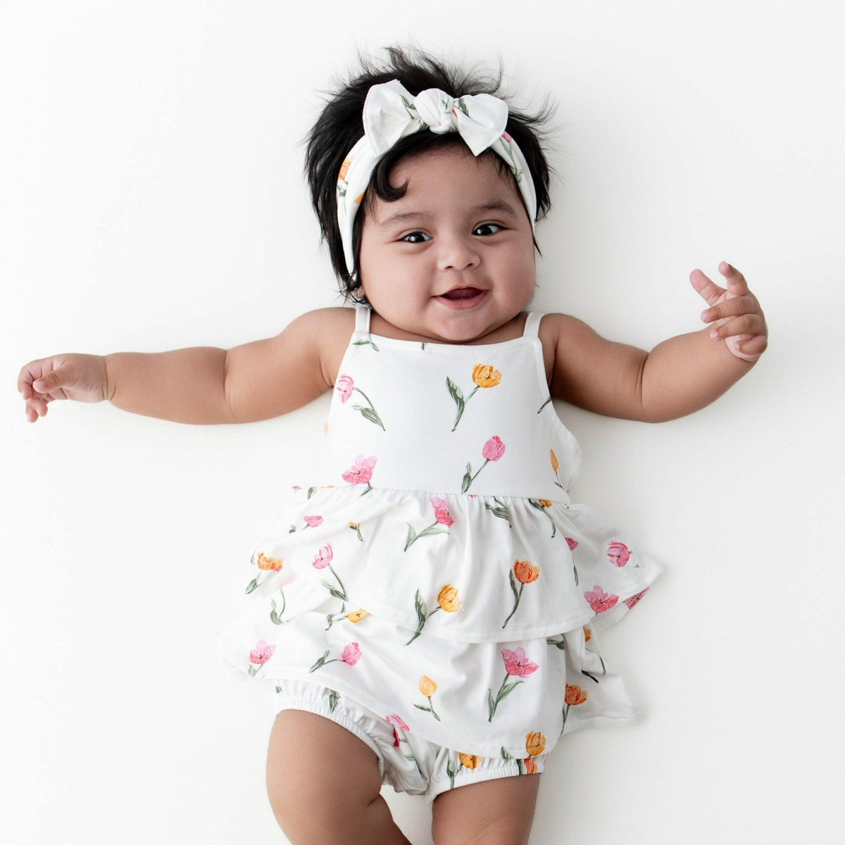 Kyte Baby Spaghetti Strap Ruffle Romper in Tulip