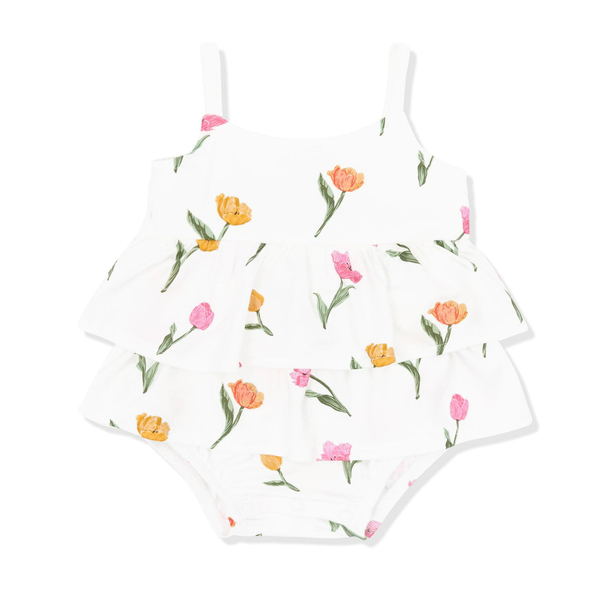 Kyte Baby Spaghetti Strap Ruffle Romper in Tulip