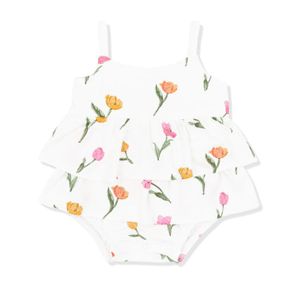Kyte Baby Spaghetti Strap Ruffle Romper in Tulip