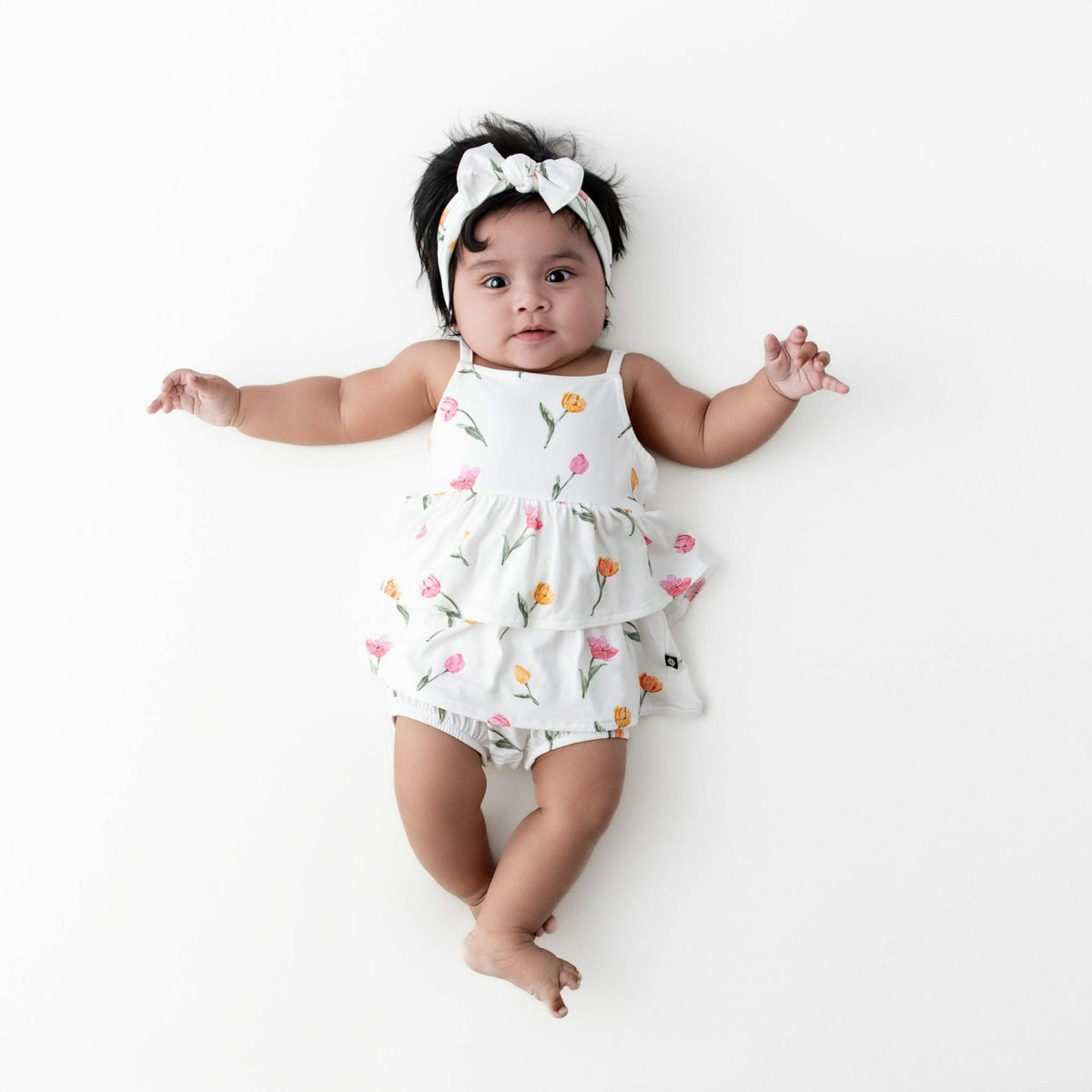 Kyte Baby Spaghetti Strap Ruffle Romper in Tulip