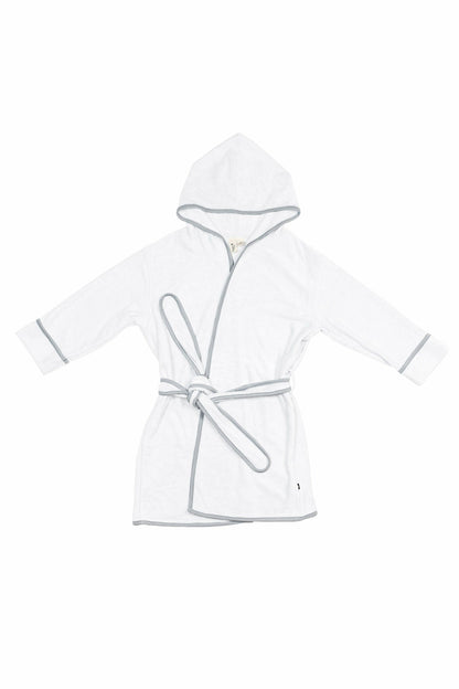 Kyte Baby Hooded Bath Robe in Cloud with Storm Trim