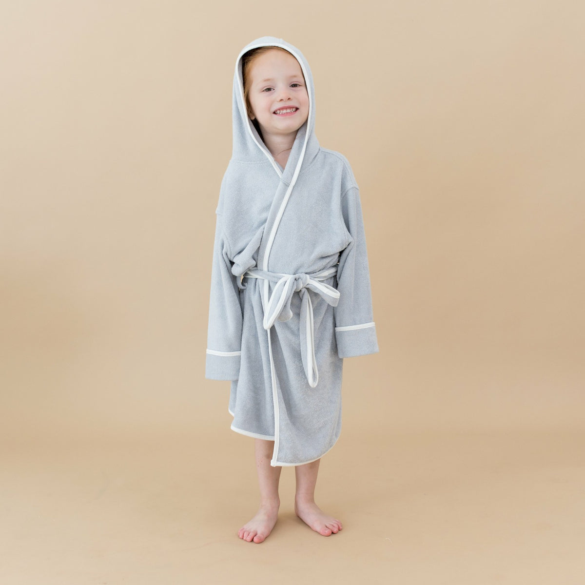 Kyte Baby Hooded Bath Robe in Storm with Cloud Trim