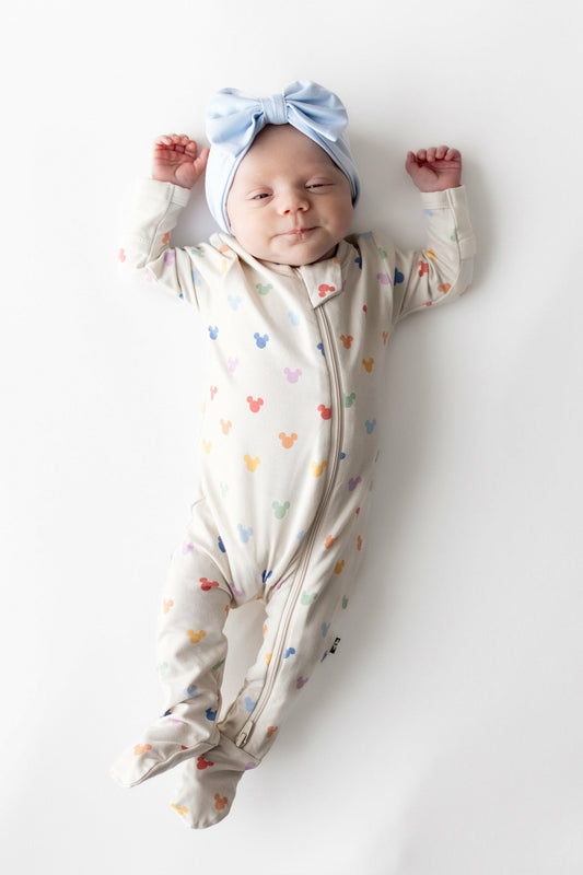 Kyte Baby Zippered Footie in Pastel Mickey Mouse