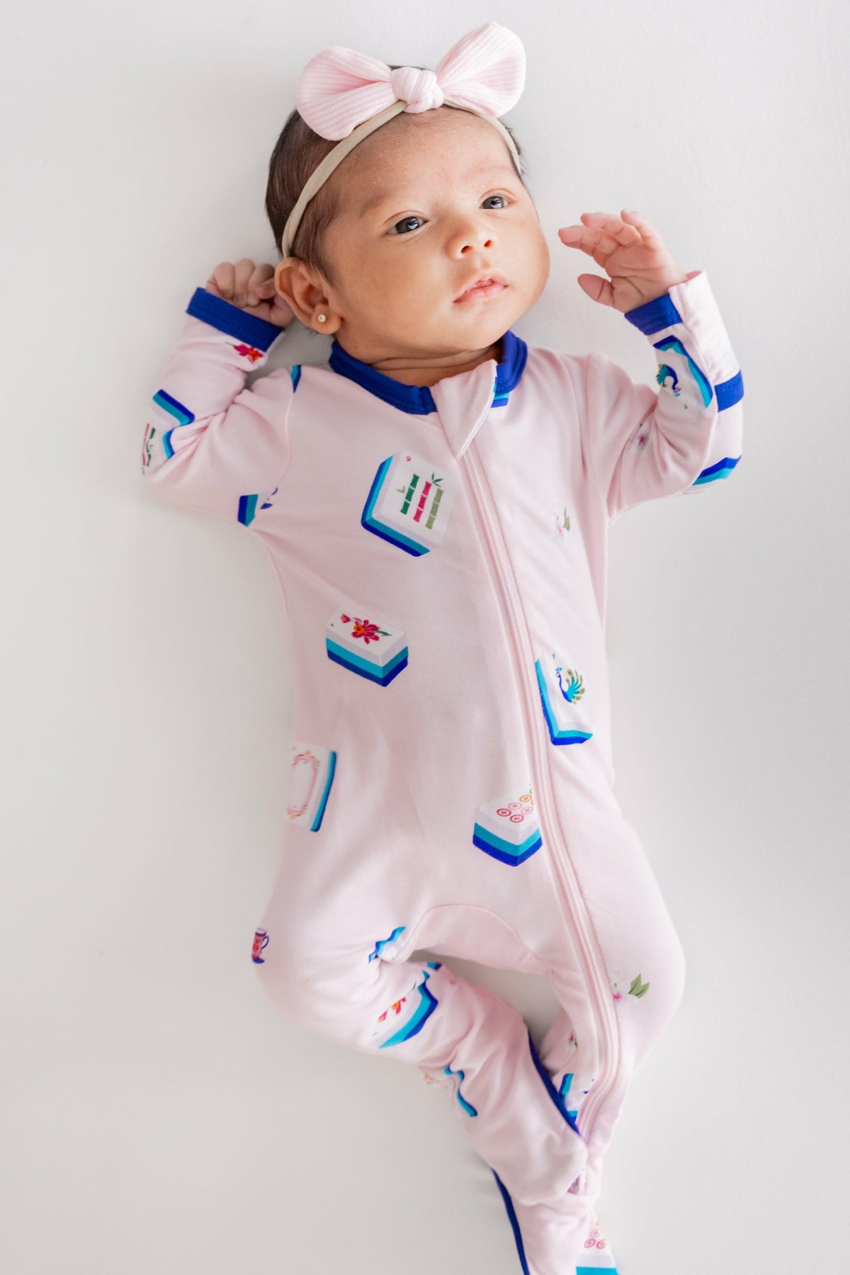 Kyte Baby Zippered Footie in Sakura Mahjong