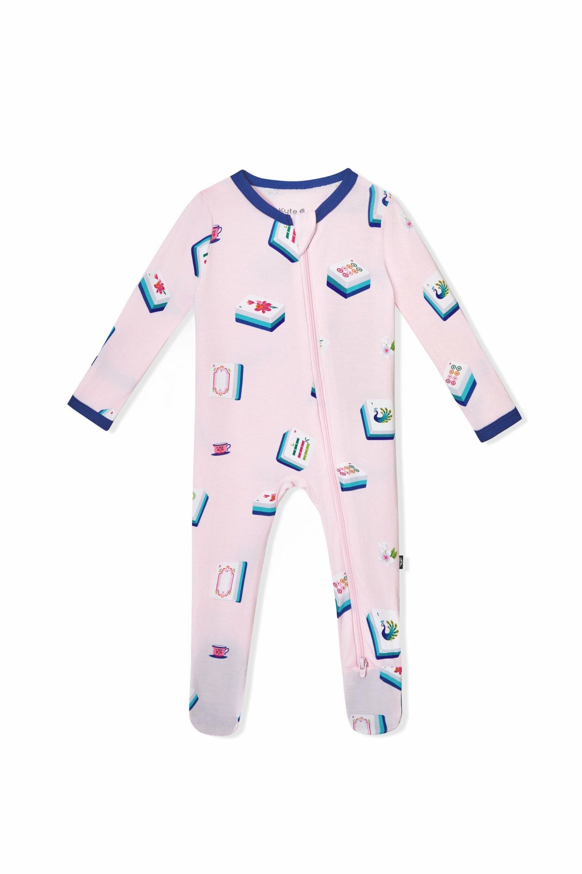 Kyte Baby Zippered Footie in Sakura Mahjong