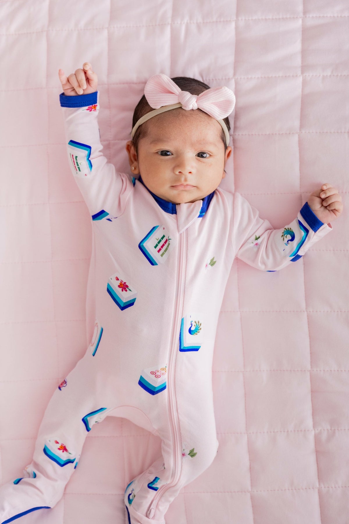 Kyte Baby Zippered Footie in Sakura Mahjong