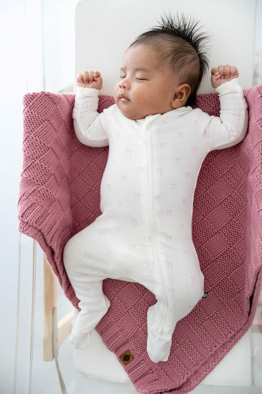 Kyte Baby Pointelle Zippered Footie in Sweet Pink Bow