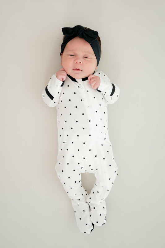 Kyte Baby Zippered Footie in Midnight Polka Dot