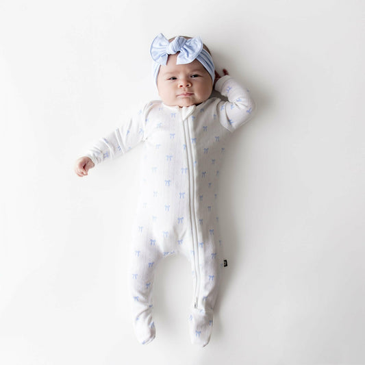Kyte Baby Pointelle Zippered Footie in Sweet Blue Bow