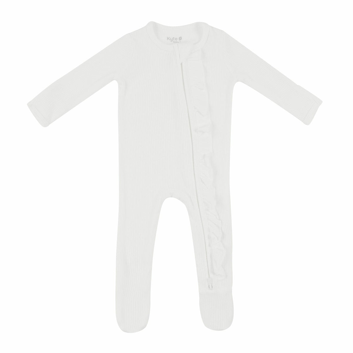 Kyte Baby Ribbed Ruffle Zipper Footie in Cloud