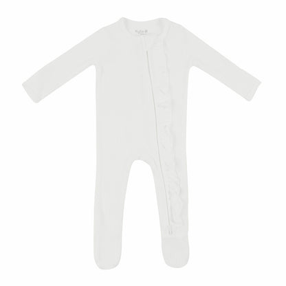 Kyte Baby Ribbed Ruffle Zipper Footie in Cloud