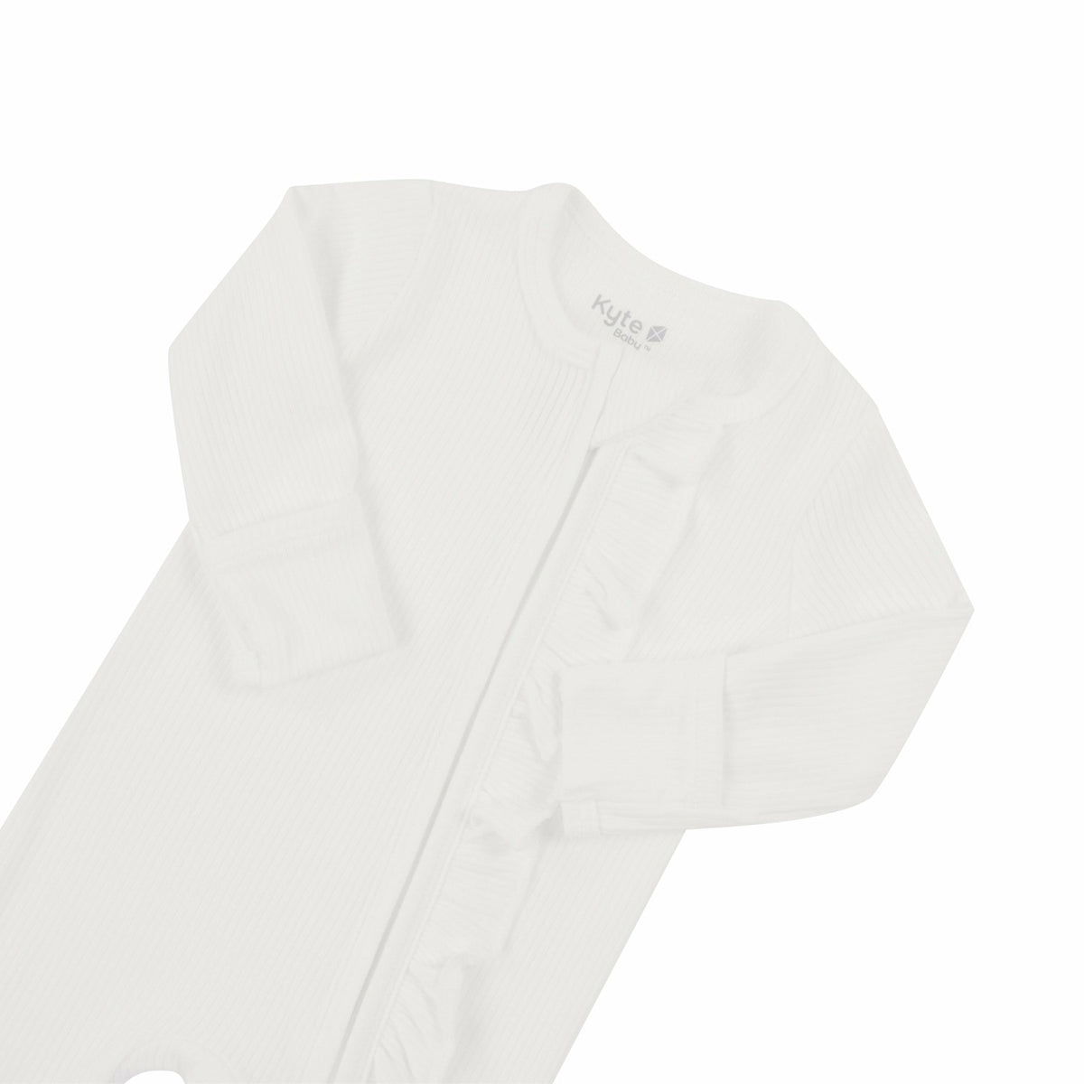 Kyte Baby Ribbed Ruffle Zipper Footie in Cloud