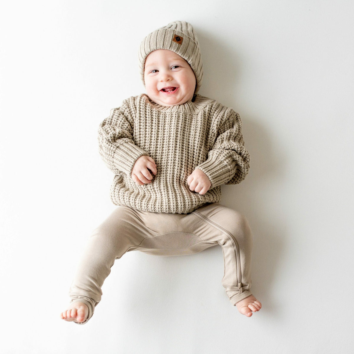 Kyte Baby Chunky Knit Ribbed Beanie in Almond